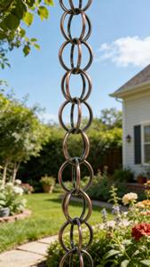 Chaînes de pluie décoratives en métal en forme d'anneaux ronds pour jardin, chaîne de drainage d'eau suspendue pour extérieur, décoration de patio et de maison, provenance Inde - Product Image 4