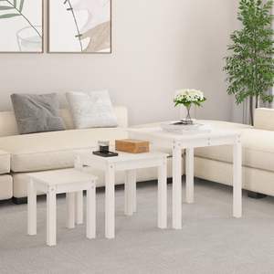 Mesa Nido de Madera de Pino Sólido Blanca, Diseño Apilable Pequeño para Muebles de Sala de Estar - Product Image 1