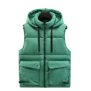 2025 nouveau dans hommes rembourré gilet à capuche fermeture éclair sans manches veste mâle automne Cargo coton vers le bas chaud amovible capuche gilet hiver - Product Image 2