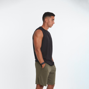 Men's <b>Black</b> Sleeveless <b>Tank</b> <b>Top</b> O-Neck Breathable <b>Knitted</b> Casual Style Solid Color - Product Image 4
