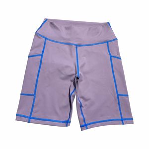 Shorts de yoga taille haute personnalisés pour femmes, avec surpiqûres contrastées, pour le sport et le fitness, style cycliste, avec doubles poches latérales, vente en gros OEM - Product Image 1