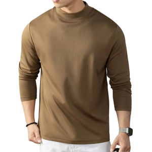 Custom Mens Casual Blank Solid Color Breathable Cotton Spandex Worsted Embossed <b>Long</b> Sleeve O Neck Collar <b>Tshirt</b> for Men Daily - Product Image 1