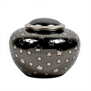High Grade Quality Engraved Silver Star Black Brass Cremation Metal Urns for Human Ashes Free Velvet Bag - Product Image 1
