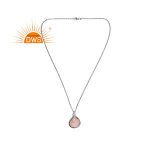 Collar con colgante de piedras preciosas de cuarzo rosa Natural de plata esterlina oxidada más vendido, fabricante de joyería personalizada - Product Image 3