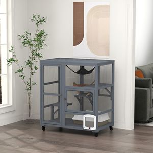 Cuccia per Gatti da Interno Marrone 39 con Tetto Apribile e Ruote, Recinto Rettangolare Solido per Animali Domestici - Criceti, Conigli, Polli, Cani - Product Image 2