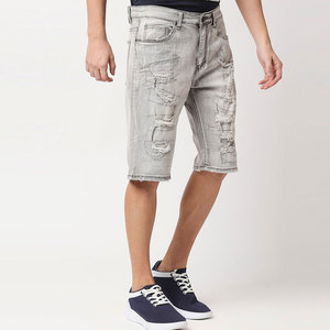 Shorts Bermuda en jean déchiré gris clair pour homme, taille mi-haute, fermeture éclair, décontracté, en coton tissé respirant, coupe ajustée, anti-UV, séchage rapide - Product Image 4