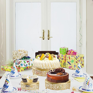 Elegant Metal <b>Cake</b> <b>Stand</b> Set Round Decorative Wedding Party Display <b>3</b> <b>Tier</b> Gold Finish Dessert Display Cupcake <b>Stands</b> Wedding - Product Image 4