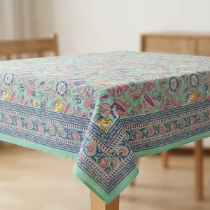 Nappe rectangulaire en coton imprimé à la main, motif floral traditionnel, lavable, écologique, durable, décoration intérieure - Product Image 6