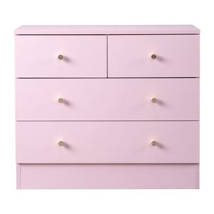 Comodino Moderno Semplice a 4 Cassetti Rosa in Rovere e Rattan, Mobile da Camera da Letto per Casa, Seminterrato o Appartamento - Product Image 4