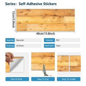 Pegatinas de suelo de vinilo de grano autoadhesivas duraderas de 10 piezas, calcomanías de azulejos impermeables sin aceite para Decoración de cocina - Product Image 5