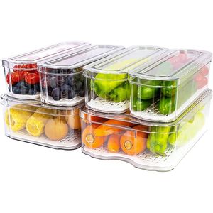 Lot de 6 bacs de rangement transparents pour congélateur avec couvercles, organisateurs de garde-manger, de réfrigérateur, de fruits et de légumes - Product Image 1