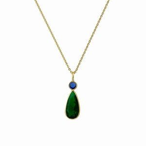 Collier en émeraude et tanzanite - Pendentif minimaliste plaqué or pour superposition - Bijou artisanal en laiton avec pierre précieuse en forme de poire - Cadeau R - Product Image 1