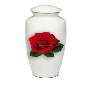 Urne en laiton de crémation brillante blanche de conception de coeur de fleur de mémorial funéraire adulte classique pour les cendres humaines - Product Image 4
