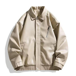 Chaqueta de cuero de oveja original al por mayor, chaqueta de cuero informal para hombre, color sólido, cálida, con forro de terciopelo, estilo motero. - Product Image 1