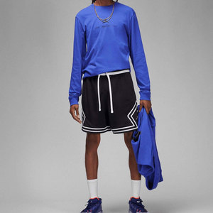 <b>Men</b> 100% Polyester Dry and Comfortable Diamond <b>Shorts</b> with Elastic Waistband Striped Knit Tape Black <b>White</b> Design Front Logo - Product Image 3