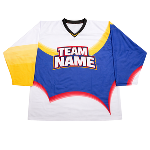 Custom Sublimation Ice Hockey Jersey Blue Yellow Red Teamname Hockey Uniform Mens Breathable <b>Athletic</b> Hockey Shirt - Product Image 1