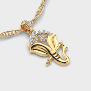 Collier pendentif en or jaune avec diamant, motif végétal, coupe brillante ronde, chaîne à maillons, style classique, unisexe, à porter au quotidien - Product Image 1