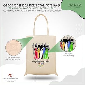 OES Masonic Shriner Waterproof Canvas <b>Tote</b> Bag with Embroidery Digital Print Reusable Bag and Inner Gold <b>Zip</b> - Product Image 4