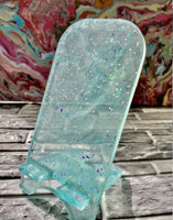 Support de téléphone portable en bois et résine avec des paillettes dorées, design bleu, moderne, DIY, de haute qualité, décoration d'intérieur, cadeau, support de bureau