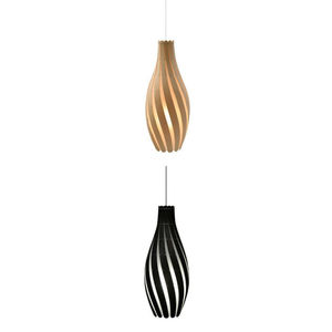 Lampe suspendue en bambou et contreplaqué, design moderne, spirale tressée en bois, finitions naturelles et noires. - Product Image 1