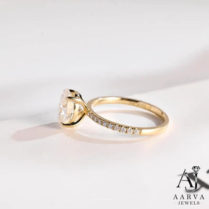 Anillo de Compromiso con Diamante Cultivado en Laboratorio de Corte Ovalado, Banda Pavé con Halo Oculto, Chapado en Oro Rosa, Anillo de Boda de Lujo para Mujer - Product Image 2