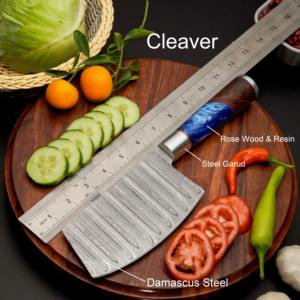 Juego de Cuchillos de Chef de Acero de Damasco Hechos a Mano, 5 Piezas, Hoja Recta, Ambidiestros, Mangos de Resina y Madera de Palisandro, Longitud de Hoja de 5 Pulgadas - Product Image 3