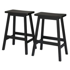 Taburete de bar con asiento de madera de pino negro, 2 uds. - Product Image 1