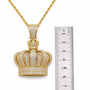 18K Gold Full Iced Out Diamond Crown Pendant Hip Hop King <b>Necklace</b> Lab Grown Pave Custom - Product Image 6