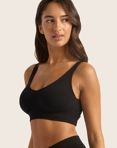 Soutien-gorge de sport sans couture rembourré en bambou noir pour femme, maintien moyen, décolleté en V profond, idéal pour le yoga, l'entraînement et la course, coupe ajustée, petit prix - Product Image 1