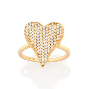 Heart Shape Diamond Cocktail <b>Ring</b> Solid 10K Real Gold Plated <b>For</b> Women's Fashion Romantic Engagement Jewelry - Product Image 1