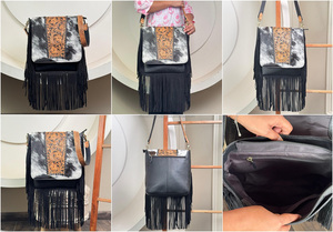 Bolso bandolera con flecos de piel de vaca hecho a mano para mujer con solapa de cuero mecanizada a mano correa ajustable bolsos de hombro interiores espaciosos - Product Image 3