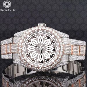 Charm Jewells Luxury Gold Men's <b>Watch</b> 42mm Diamond Encrusted Sapphire Crystal Analog Chronograph <b>Mechanical</b> Folding Clasp - Product Image 2