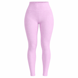 Custom <b>Pink</b> Ribbed High Waist Yoga <b>Leggings</b> Women Stretch <b>Gym</b> Fitness Workout Pants - Product Image 2
