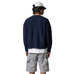Cardigan en tricot bleu marine pour homme avec logo brodé, col en V boutonné, tricot doux et chaud, style décontracté streetwear, haut tendance - Product Image 5