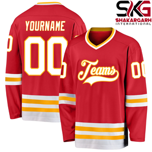 Maillot de hockey rouge personnalisé avec nom et numéro, uniforme de sport à manches longues pour équipe - Product Image 1