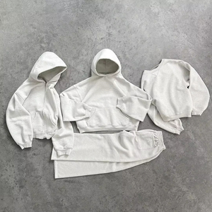 Conjunto Deportivo Unisex de Color Sólido con Capucha, Sudadera de Manga Larga Informal, Pantalones de Algodón con Bolsillos Laterales, Corte Regular - Product Image 1