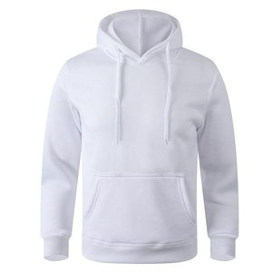 Sweat-shirt à capuche blanc pour homme, 100% coton, coupe classique, couleur unie, tricoté, avec poche avant, pour l'automne - Product Image 1