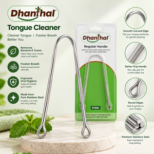 Dhanthal Regular Handle Premium Stainless Steel Tongue <b>Cleaner</b> With Anti-Slip Handle For Oral Care Portable - Product Image 1