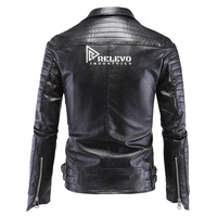 Veste matelassée en cuir de vachette noir pur, col montant, logo frontal, style urbain, doublure en spandex écologique, manches longues pour homme