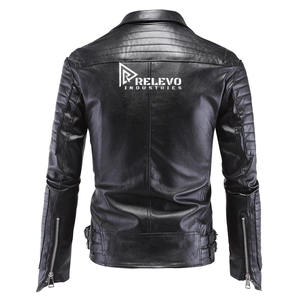 เสื้อโค้ทหนังวัวแท้สีดำล้วน แต่งลายควิลท์ คอตั้ง สไตล์ไฮสตรีท  โลโก้ด้านหน้า  ทันสมัย  แขนยาว สำหรับผู้ชาย  ใส่ได้ในฤดูหนาว ราคาประหยัด - Product Image 2