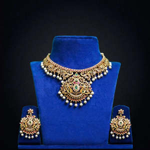 Matte Floral Intricate Design Short Necklace Set - Product Image 2