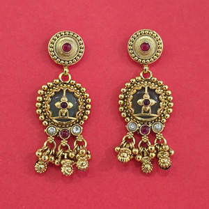Pendientes colgantes vintage chapados en oro con piedras de rubí y circonita, diseño de borla, para mujer, joyería de boda - Product Image 2