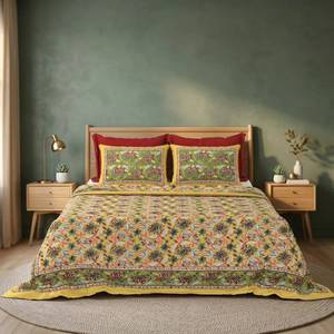 Ensemble de draps en coton imprimé moderne, blanc, à motifs floraux, avec 2 taies d'oreiller, fabriqué à la main à Jaipur, en lin - Product Image 6