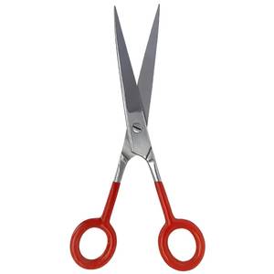 Tijeras Profesionales para Cabello, Hoja de Acero Inoxidable, Mango de Plástico Rojo, Punta Afilada, para Diestros, Tamaño Mediano - Product Image 1