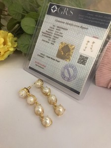 Boucles d'oreilles pendantes plaquées or avec 4 perles et boule classique, bijoux en moissanite, ensemble de boucles d'oreilles de mariage tendance pour femmes, qualité supérieure, style moderne - Product Image 2