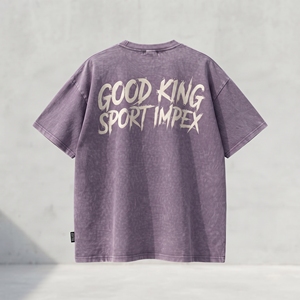 เสื้อยืดสีม่วงวินเทจแบบวอช พร้อมลายปักด้านหน้าและด้านหลัง Good King Sport Impex ทรงโอเวอร์ไซส์ สไตล์ลำลอง สตรีทแวร์ ใส่ได้ทั้งชายและหญิง - Product Image 2