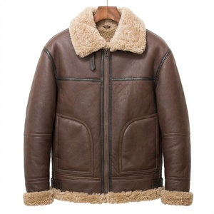 Professional Hot Sale <b>Men</b> New Design Custom Brand Leather Shearling <b>Jackets</b> Sheepskin Fur Bomber Leather Coat <b>Jacket</b> - Product Image 1