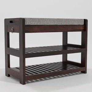 Zapatero de madera para el hogar - Banco de entrada de madera Sheesham con cojín y estante de almacenamiento para organizar zapatos (Miel) - Product Image 3