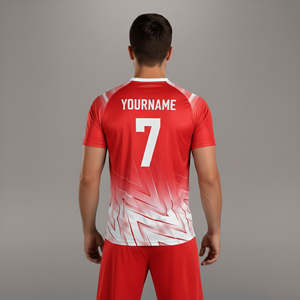 Nouveau maillot de football respirant 100 % polyester, style classique, couleur personnalisée, logo d'équipe, rayures, nom du joueur personnalisé - Product Image 5