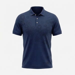 Men's Navy <b>Blue</b> Short Sleeve <b>Polo</b> <b>Shirt</b> Geometric Pattern 100% Polyester Knitted Breathable Casual Regular Fit - Product Image 1
